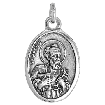 Picture of Sterling Silver St Peter and St Paul Medal Necklace Oxidized finish Oval 1.8mm Chain
