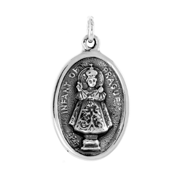 Picture of Sterling Silver christ of prague and Sacred Heart Medal Necklace Oxidized finish Oval 1.8mm Chain