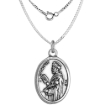 Picture of Sterling Silver St Dominic and Queen of the Most Holy Rosary Medal Pendant Oxidized finish 1 inch 0.8mm Chain