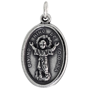 Picture of Sterling Silver Divine Christ of Colombia Medal Necklace Oxidized finish Oval 1.8mm Chain