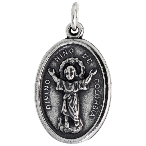 Picture of Sterling Silver Divine Christ of Colombia Medal Necklace Oxidized finish Oval 1.8mm Chain