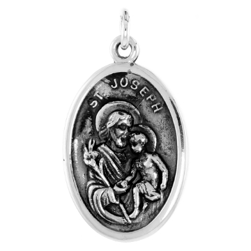 Picture of Sterling Silver St Joseph Medal Necklace Oxidized finish Oval 1.8mm Chain