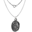 Picture of Sterling Silver St Isidore Medal Necklace Oxidized finish Oval 1.8mm Chain