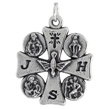 Picture of Sterling Silver 4 Way Medal Pendant Oxidized finish Maltese Cross Cutout 1.8mm Chain