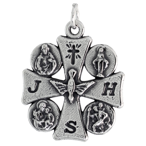 Picture of Sterling Silver 4 Way Medal Pendant Oxidized finish Maltese Cross Cutout 1.8mm Chain