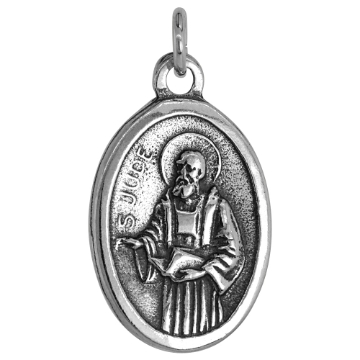 Picture of Sterling Silver St Jude Medal Necklace Oxidized finish Oval 1.8mm Chain