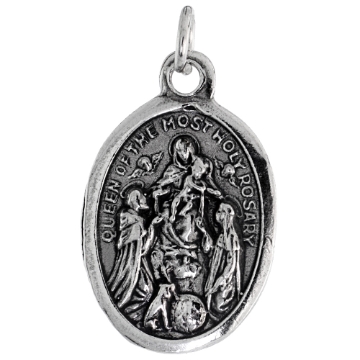 Picture of Sterling Silver Queen of the Most Holy Rosary Medal Necklace Oxidized finish Oval 1.8mm Chain