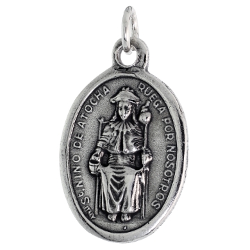 Picture of Sterling Silver St Nio De Atocha Medal Necklace Oxidized finish Oval 1.8mm Chain