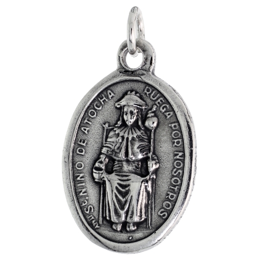 Picture of Sterling Silver St Nio De Atocha Medal Necklace Oxidized finish Oval 1.8mm Chain
