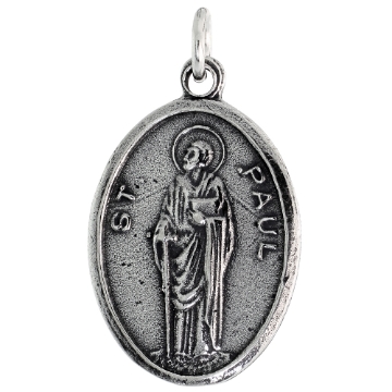 Picture of Sterling Silver St Paul Medal Necklace Oxidized finish Oval 1.8mm Chain