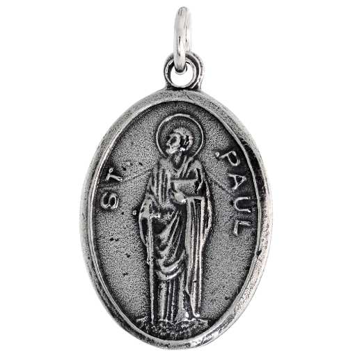 Picture of Sterling Silver St Paul Medal Necklace Oxidized finish Oval 1.8mm Chain