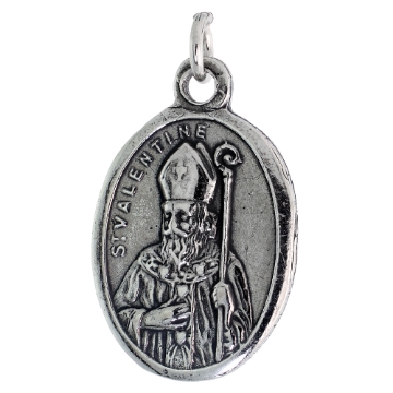 Picture of Sterling Silver St Valentine Medal Necklace Oxidized finish Oval 1.8mm Chain