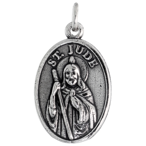 Picture of Sterling Silver St Jude Medal Necklace Oxidized finish Oval 1.8mm Chain