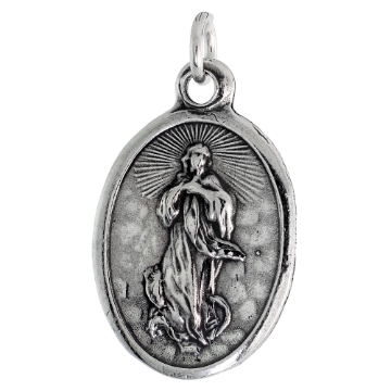 Picture of Sterling Silver Guardian Angel Medal Necklace Oxidized finish Oval 1.8mm Chain