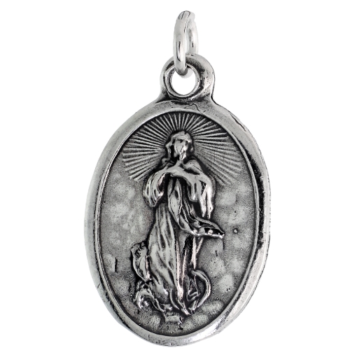 Picture of Sterling Silver Guardian Angel Medal Necklace Oxidized finish Oval 1.8mm Chain