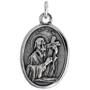 Picture of Sterling Silver St Andrew Medal Necklace Oxidized finish Oval 1.8mm Chain