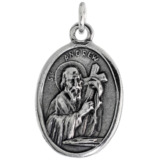 Picture of Sterling Silver St Andrew Medal Necklace Oxidized finish Oval 1.8mm Chain