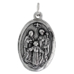 Picture of Sterling Silver Holy Family Medal Necklace Oxidized finish St Joseph Blessed Virgin Mary & Christ Oval 1.8mm Chain