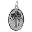 Picture of Sterling Silver Holy Family Medal Necklace Oxidized finish St Joseph Blessed Virgin Mary & Christ Oval 1.8mm Chain