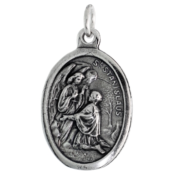 Picture of Sterling Silver St Stanislaus Szczepanowski Medal Necklace Oxidized finish Oval 1.8mm Chain