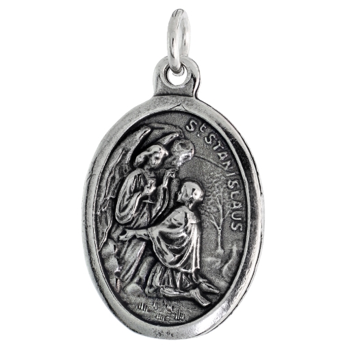Picture of Sterling Silver St Stanislaus Szczepanowski Medal Necklace Oxidized finish Oval 1.8mm Chain
