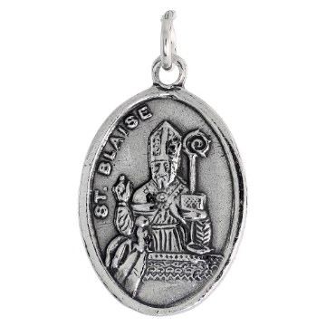 Picture of Sterling Silver St Blaise Medal Necklace Oxidized finish Oval 1.8mm Chain