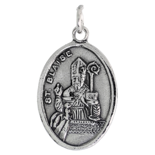 Picture of Sterling Silver St Blaise Medal Necklace Oxidized finish Oval 1.8mm Chain