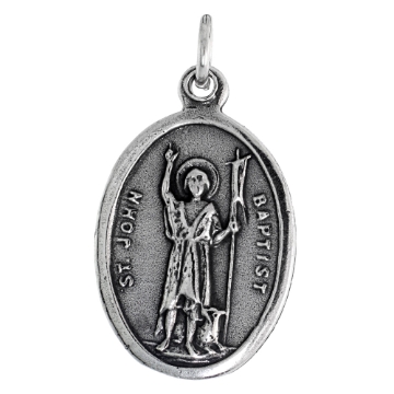 Picture of Sterling Silver St John Medal Necklace Oxidized finish Oval 1.8mm Chain