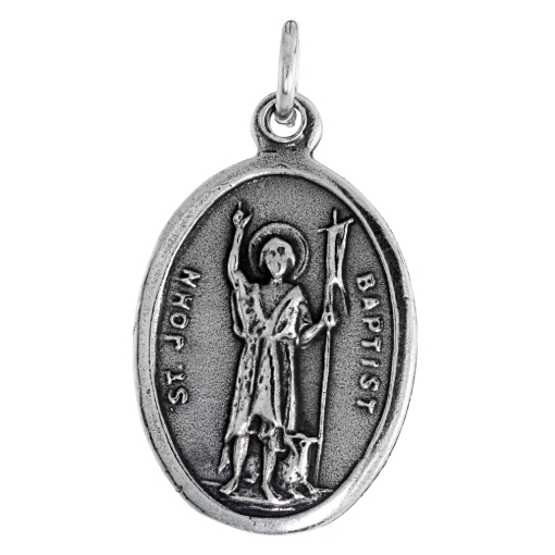 Picture of Sterling Silver St John Medal Necklace Oxidized finish Oval 1.8mm Chain