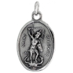 Picture of Sterling Silver St Michael Medal Necklace Oxidized finish Oval 1.8mm Chain