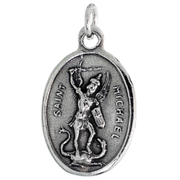 Picture of Sterling Silver St Michael Medal Necklace Oxidized finish Oval 1.8mm Chain