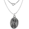Picture of Sterling Silver St Michael Medal Necklace Oxidized finish Oval 1.8mm Chain