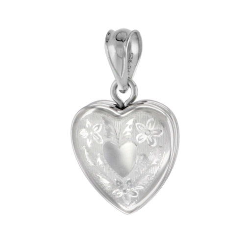 Picture of Very Tiny 1/2 inch Sterling Silver Heart Locket Necklace for Women Floral Engraving 16-20 inch