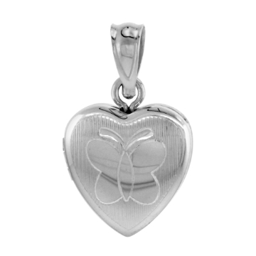 Picture of Very Tiny 1/2 inch Sterling Silver Butterfly Locket Necklace for Women Heart Shape Engraved Stripes 16-20 inch