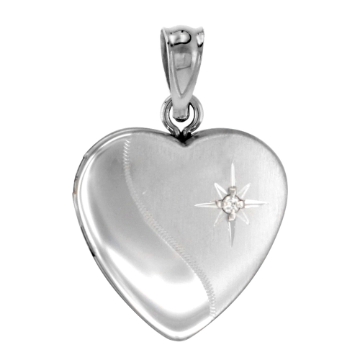 Picture of Small 5/8 inch Sterling Silver Diamond Heart Locket Necklace for Women 16-20 inch