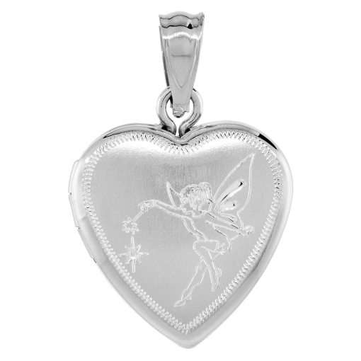 Picture of Small 5/8 inch Sterling Silver Fairy Locket Necklace for Women Heart shape 16-20 inch