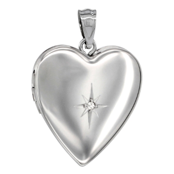 Picture of 3/4 inch Sterling Silver Diamond Heart Locket Necklace for Women 16-20 inch