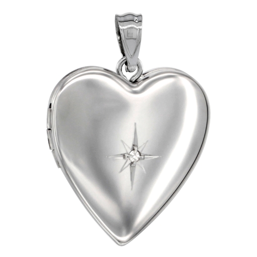 Picture of 3/4 inch Sterling Silver Diamond Heart Locket Necklace for Women 16-20 inch