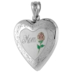Picture of 3/4 inch Sterling Silver Heart Locket Necklace for Women MOM & Red Rose 16-20 inch