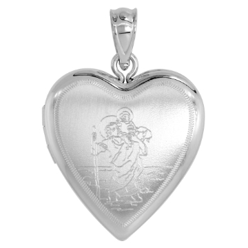 Picture of 3/4 inch Sterling Silver St Christopher Locket Necklace for Women Heart Shape 16-20 inch