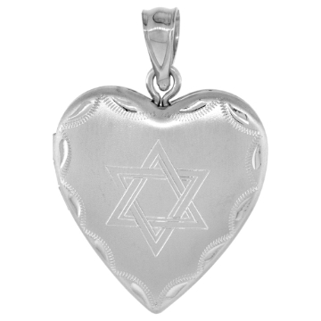 Picture of 3/4 inch Sterling Silver Jewish Star of David Heart Locket Necklace for Women 16-20 inch