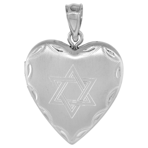 Picture of 3/4 inch Sterling Silver Jewish Star of David Heart Locket Necklace for Women 16-20 inch