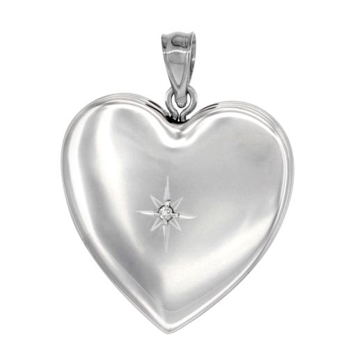 Picture of 1 inch Sterling Silver Diamond Heart Locket Necklace for Women 4 Picture 16-20 inch