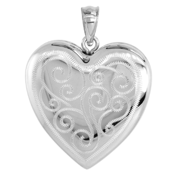 Picture of 1 inch Sterling Silver Heart Locket Necklace for Women 4 Picture Scroll Engraved 16-20 inch