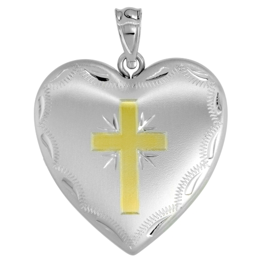 Picture of 1 inch Sterling Silver Heart Locket Necklace for Women 4 Picture Gold Cross 16-20 inch