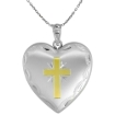 Picture of 1 inch Sterling Silver Heart Locket Necklace for Women 4 Picture Gold Cross 16-20 inch