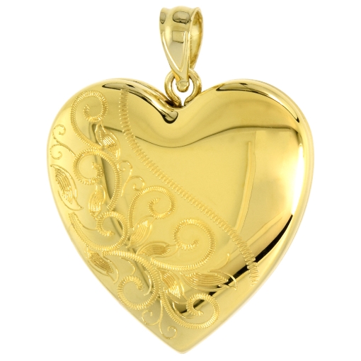 Picture of Gold plated 1 inch Sterling Silver Heart Locket Necklace for Women Scroll Etching 16-24 inch