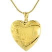 Picture of Gold plated 1 inch Sterling Silver Heart Locket Necklace for Women Scroll Etching 16-24 inch
