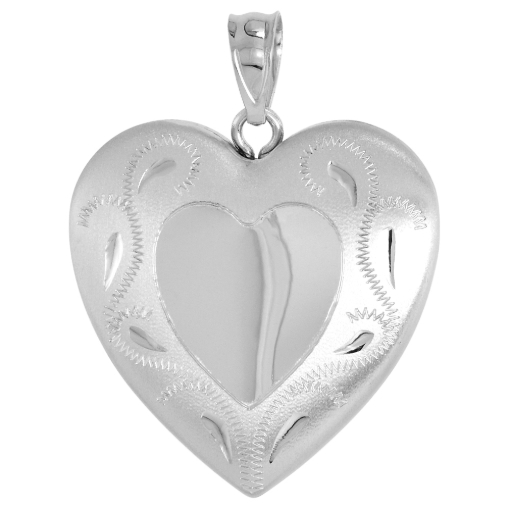Picture of 1 inch Sterling Silver Heart Locket Necklace for Women Scroll Etching Heart Center 16-20 inch