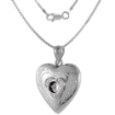 Picture of 3/4 inch Sterling Silver Cubic Zirconia Dancing Stone Heart Locket Necklace for Women Scroll Etching